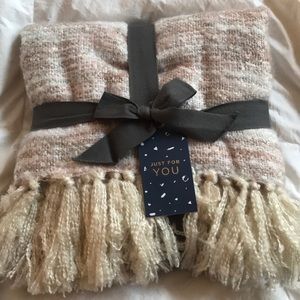 West Elm pink/grey/white throw